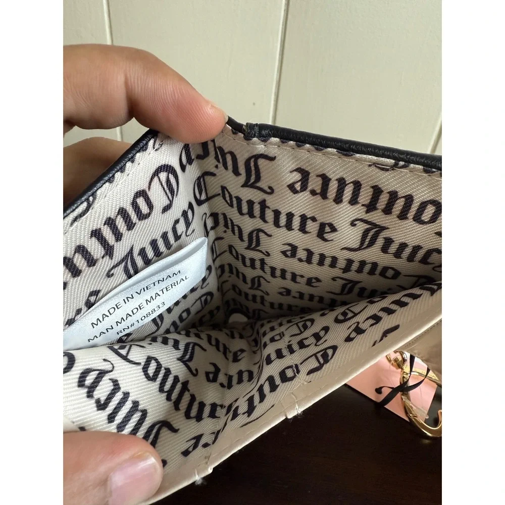 Juicy Couture Wallet Women's Black Quilted‎ Heart Trifold Charm NWT